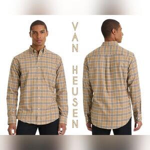 Van Heusen Men's Weekend Twill Shirt Crockery Plaid XXL NWT
